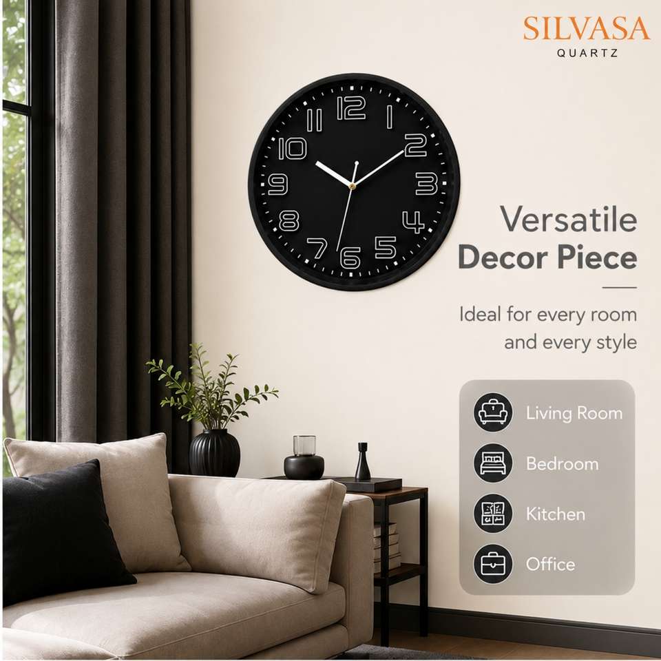 Silvasa 30cm Black Wall Clock - Image 8