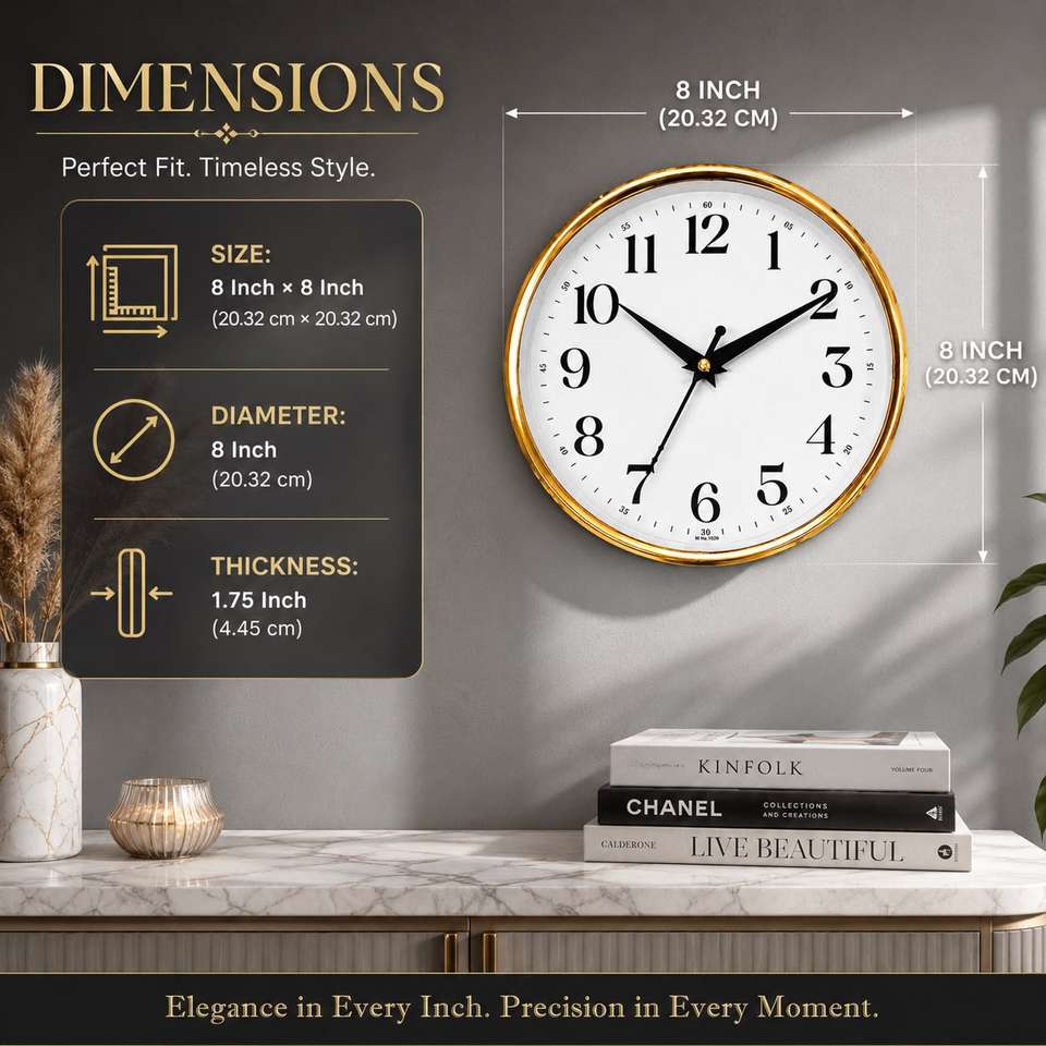 PAVAN 10x20 cm Gold Glass Wall Clock - Image 5
