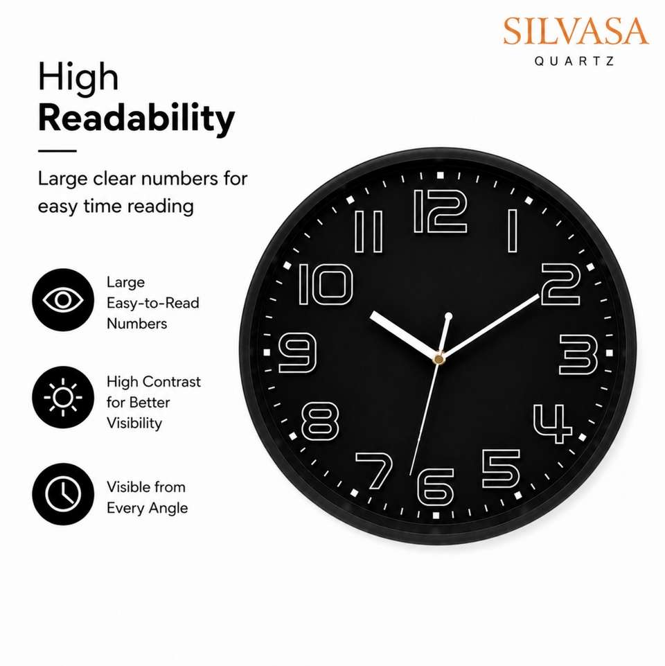 Silvasa 30cm Black Wall Clock - Image 9