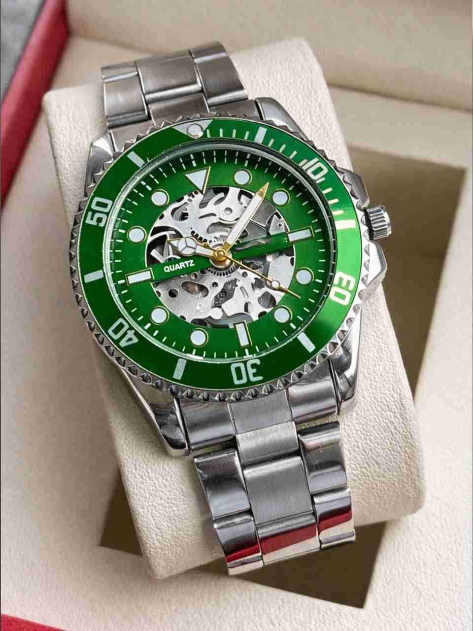 ShreeDatt Men's Green Skeleton Dial Watch - Image 5